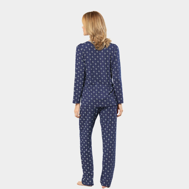 Türen Çiçek Desenli Uzun Kollu Patli Pijama Takimi 3382/Lacivert