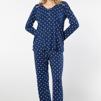 Türen Çiçek Desenli Uzun Kollu Patli Pijama Takimi 3382/Lacivert