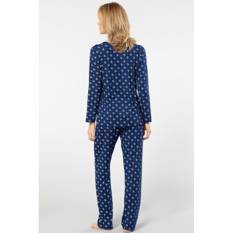 Türen Çiçek Desenli Uzun Kollu Patli Pijama Takimi 3382/Lacivert