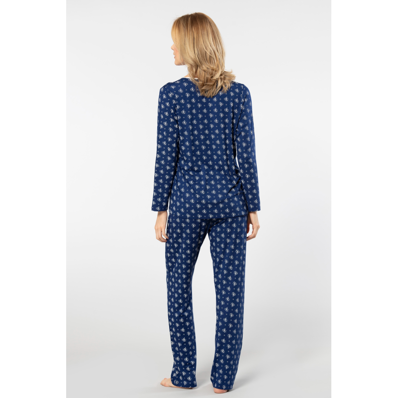 Türen Çiçek Desenli Uzun Kollu Patli Pijama Takimi 3382/Lacivert