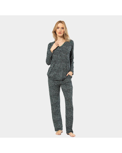 Türen Çiçek Desenli Uzun Kollu Patli Pijama Takimi 3382/Yeşil
