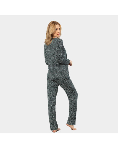 Türen Çiçek Desenli Uzun Kollu Patli Pijama Takimi 3382/Yeşil