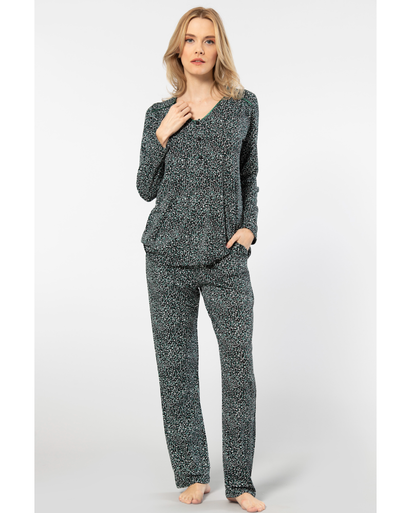 Türen Çiçek Desenli Uzun Kollu Patli Pijama Takimi 3382/Yeşil Türen Çiçek Desenli Uzun Kollu Patli Pijama Takimi 3382/Yeşil