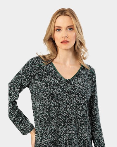 Türen Çiçek Desenli Uzun Kollu Patli Pijama Takimi 3382/Yeşil Türen Çiçek Desenli Uzun Kollu Patli Pijama Takimi 3382/Yeşil