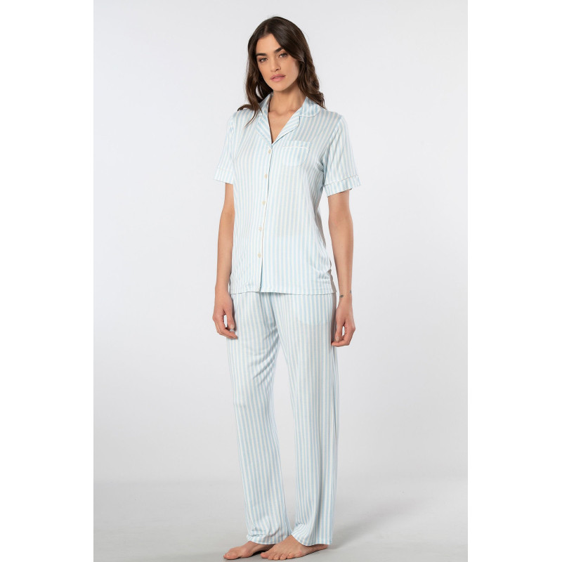 Türen Çizgili Kisa Kollu Gömlek Yaka Pijama Takimi 3355/Mavi Türen Çizgili Kisa Kollu Gömlek Yaka Pijama Takimi 3355/Mavi