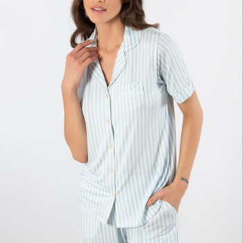 Türen Çizgili Kisa Kollu Gömlek Yaka Pijama Takimi 3355/Mavi Türen Çizgili Kisa Kollu Gömlek Yaka Pijama Takimi 3355/Mavi