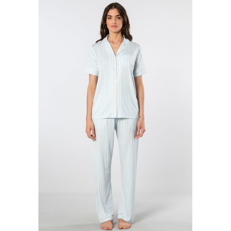 Türen Çizgili Kisa Kollu Gömlek Yaka Pijama Takimi 3355/Mavi Türen Çizgili Kisa Kollu Gömlek Yaka Pijama Takimi 3355/Mavi