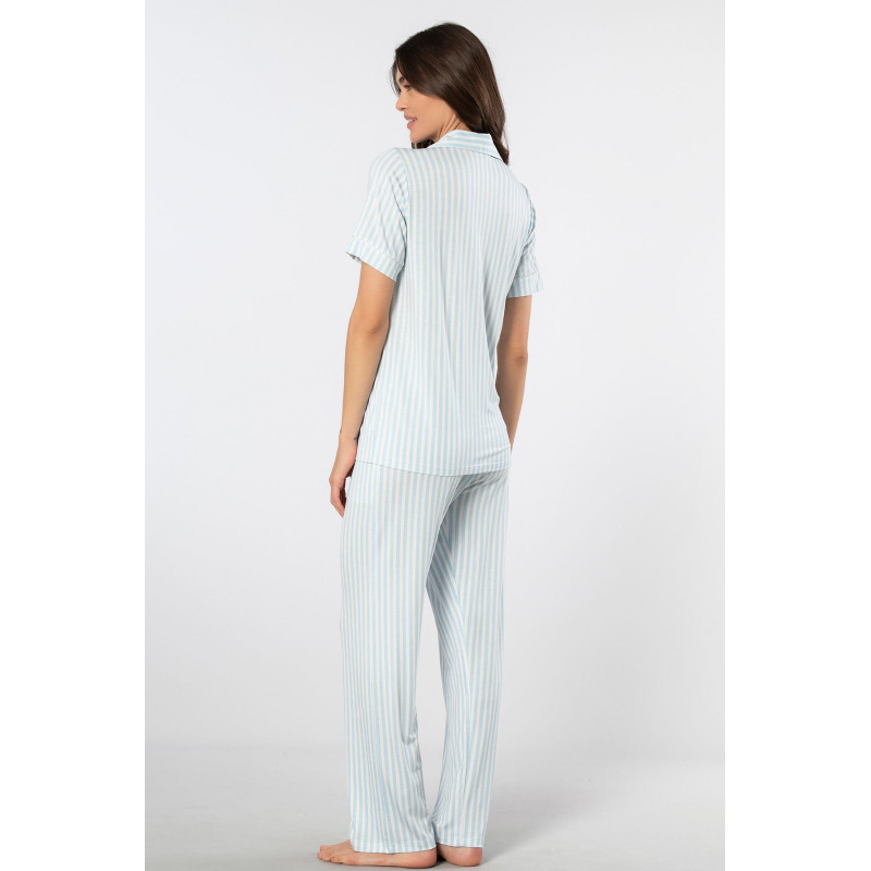 Türen Çizgili Kisa Kollu Gömlek Yaka Pijama Takimi 3355/Mavi Türen Çizgili Kisa Kollu Gömlek Yaka Pijama Takimi 3355/Mavi