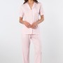 Türen Çizgili Kisa Kollu Gömlek Yaka Pijama Takimi 3355/Pembe