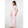 Türen Çizgili Kisa Kollu Gömlek Yaka Pijama Takimi 3355/Pembe Türen Çizgili Kisa Kollu Gömlek Yaka Pijama Takimi 3355/Pembe