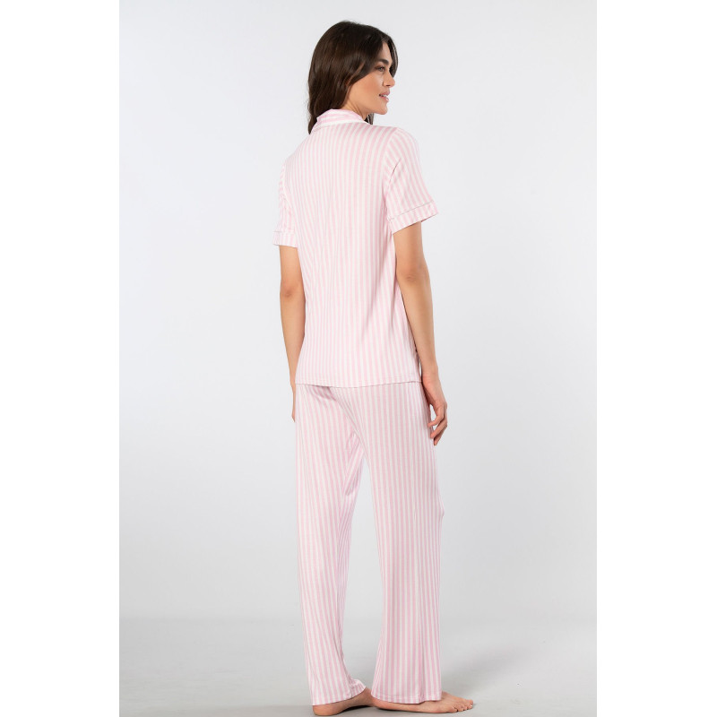 Türen Çizgili Kisa Kollu Gömlek Yaka Pijama Takimi 3355/Pembe Türen Çizgili Kisa Kollu Gömlek Yaka Pijama Takimi 3355/Pembe