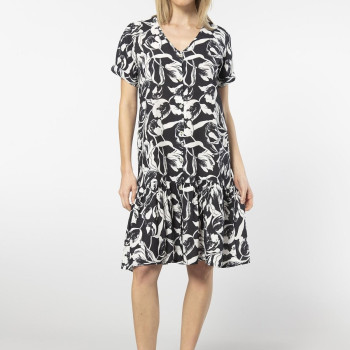 Türen Dokuma Dügmeli Elbise 3603/Siyah