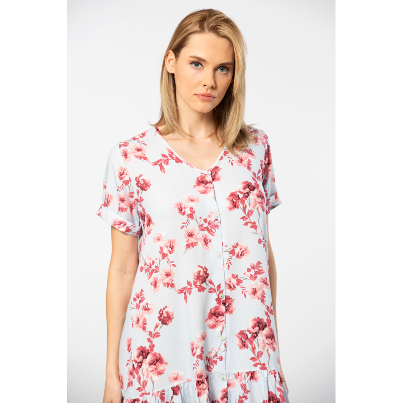 Türen Dokuma Dügmeli Elbise 3603/Mavi