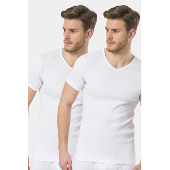 Türen Erkek Ribana V yaka Fanila 2'li Paket 156/Beyaz