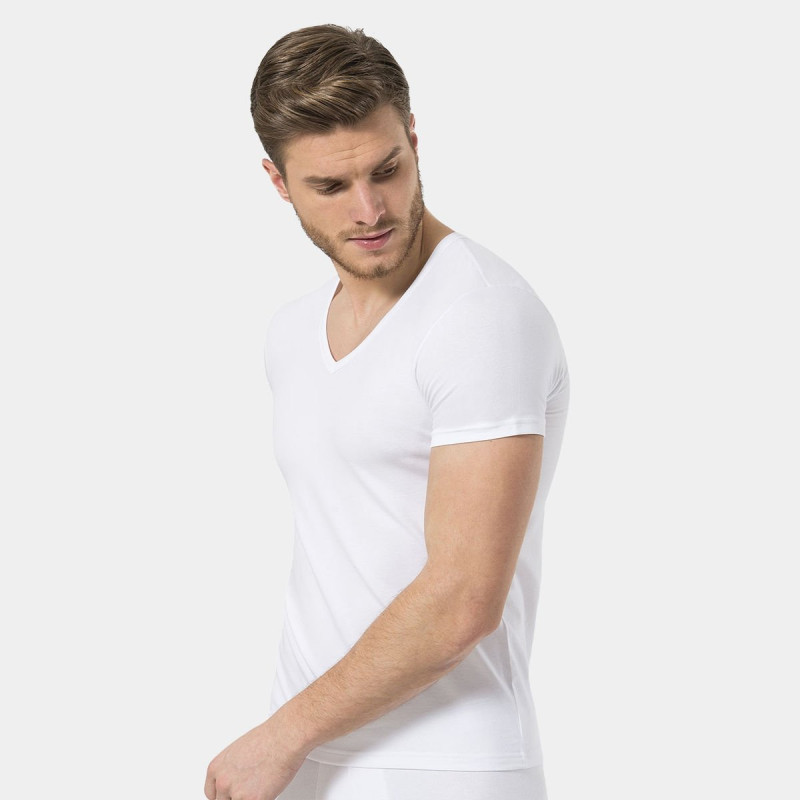 Türen Erkek V Yaka Likrali T-shirt 172/Beyaz