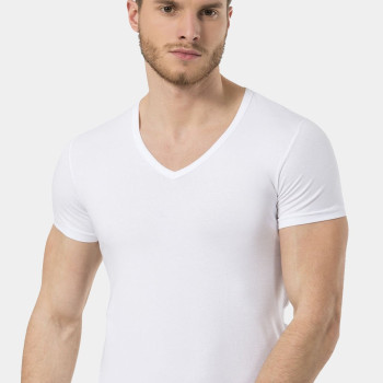Türen Erkek V Yaka Likrali T-shirt 172/Beyaz