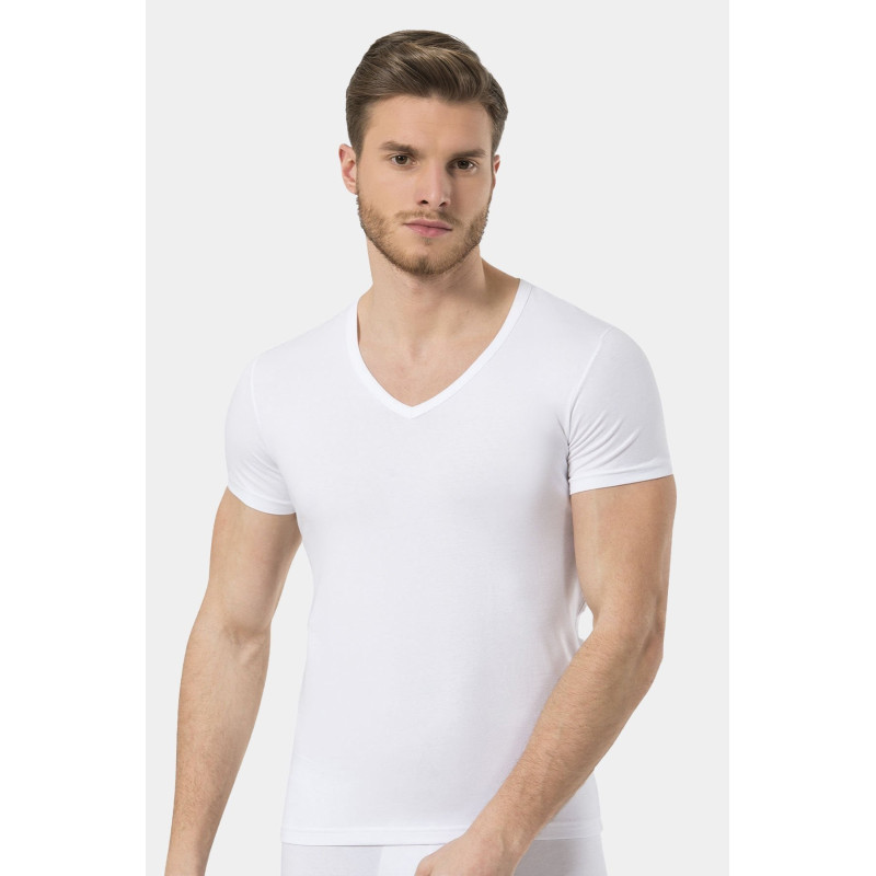 Türen Erkek V Yaka Likrali T-shirt 172/Beyaz
