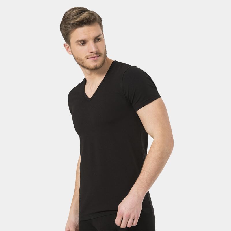 Türen Erkek V Yaka Likrali T-shirt 172/Siyah