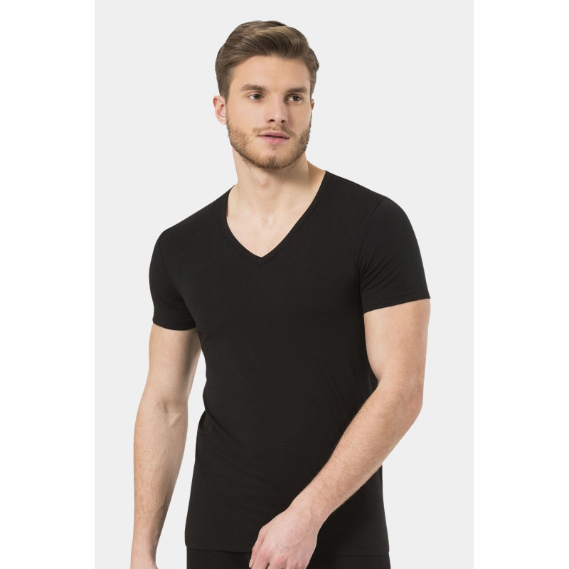Türen Erkek V Yaka Likrali T-shirt 172/Siyah