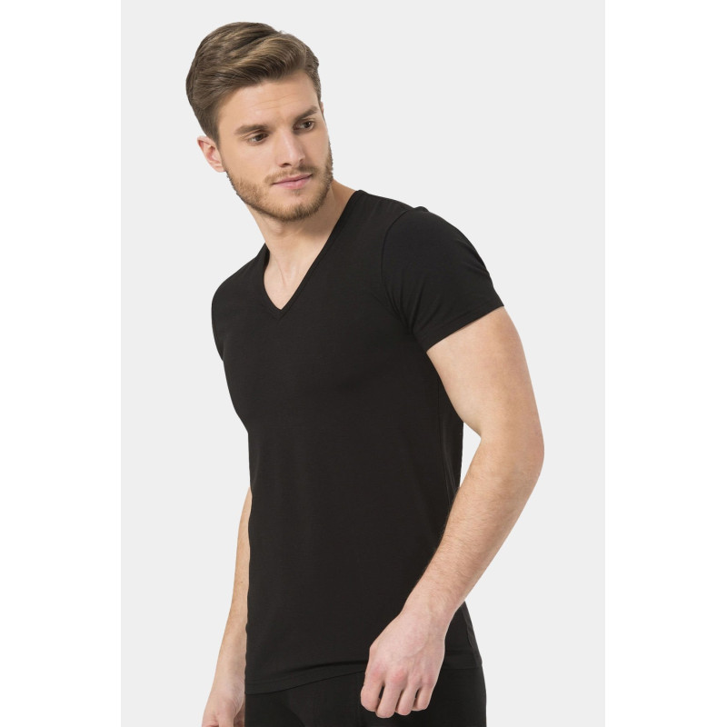 Türen Erkek V Yaka Likrali T-shirt 172/Siyah