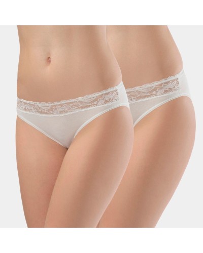 Türen Kadin Beli Dantelli Likrali 2'li Pamuklu Bikini Külot 262/Krem