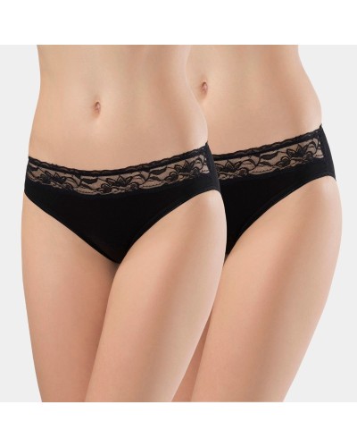Türen Kadin Beli Dantelli Likrali 2'li Pamuklu Bikini Külot 262/Siyah