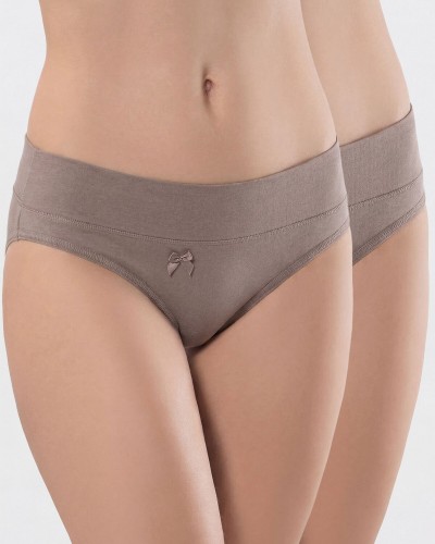 Türen Kadin Beli Lastikli Likrali 2'li Pamuklu Bikini Külot 955/Vizon