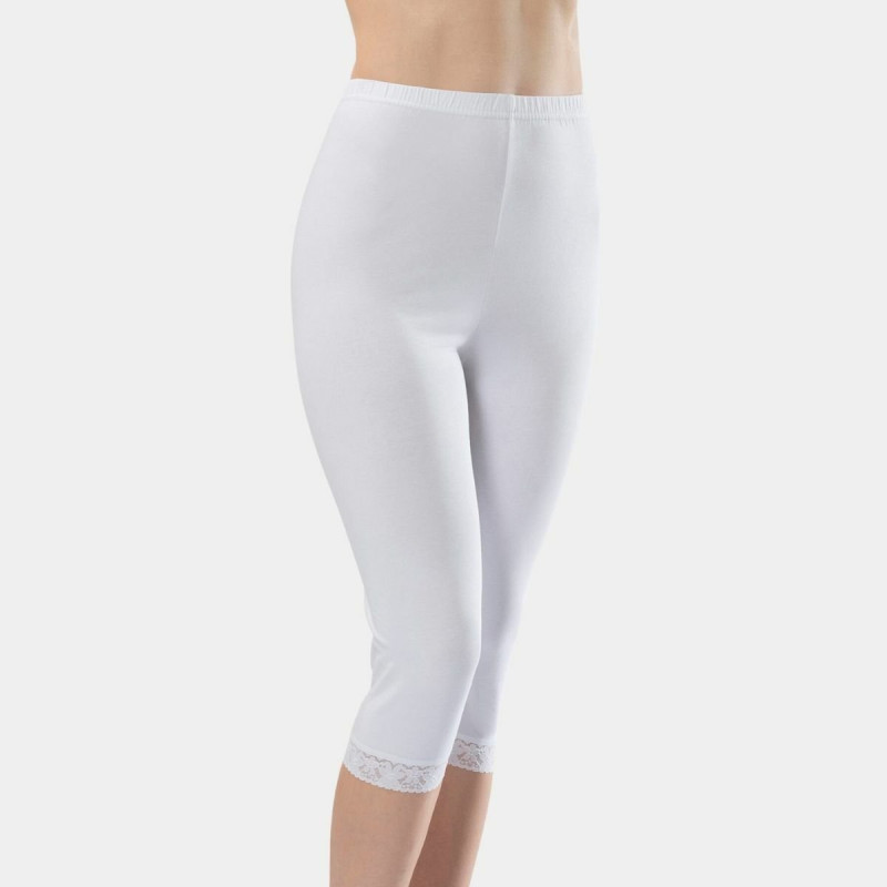 Türen Kadin Dantelli Pamuklu Likrali Crop Boy Tayt 259/Beyaz