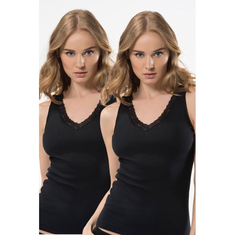 Türen Kadin Dantelli V Yaka Askili Pamuklu Atlet 2'li Paket 290/Siyah Türen Kadin Dantelli V Yaka Askili Pamuklu Atlet 2'li Paket 290/Siyah