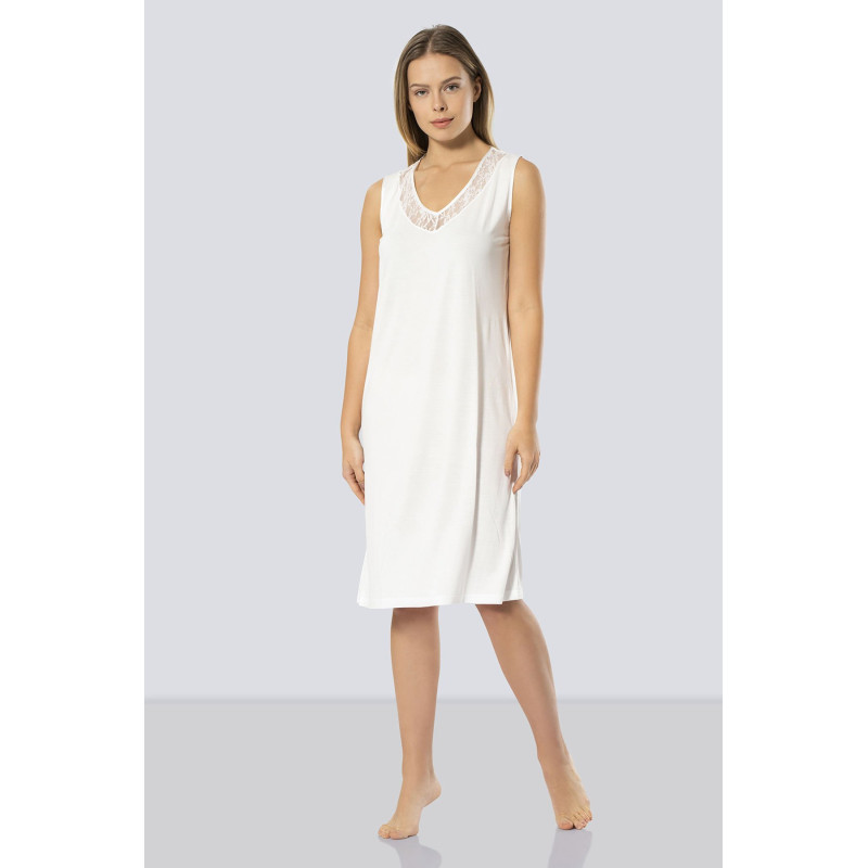 Türen Kadin Dantelli V Yaka Gecelik 3285/Ekru