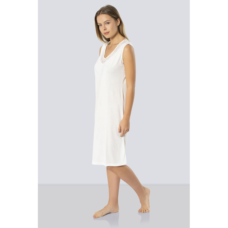 Türen Kadin Dantelli V Yaka Gecelik 3285/Ekru