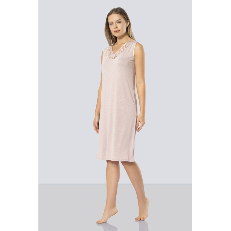 Türen Kadin Dantelli V Yaka Gecelik 3285/Pudra