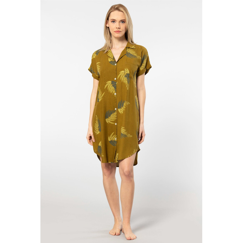 Türen Kadin Desenli Dokuma Dügmeli Elbise 3601/Haki