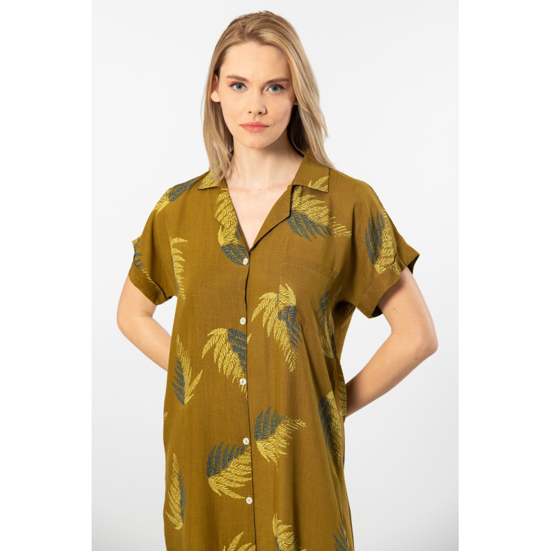 Türen Kadin Desenli Dokuma Dügmeli Elbise 3601/Haki