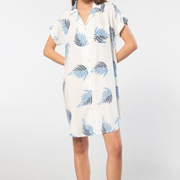 Türen Kadin Desenli Dokuma Dügmeli Elbise 3601/Ekru