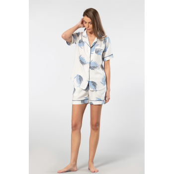 Türen Kadin Desenli Dokuma Sort Pijama Takimi 3605/Ekru