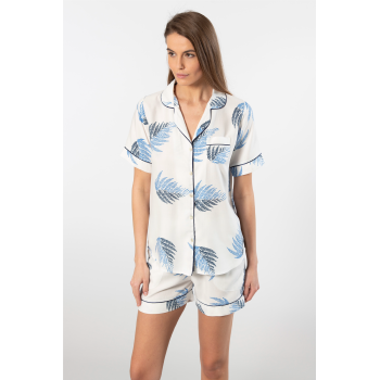 Türen Kadin Desenli Dokuma Sort Pijama Takimi 3605/Ekru