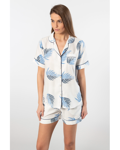 Türen Kadin Desenli Dokuma Sort Pijama Takimi 3605/Ekru Türen Kadin Desenli Dokuma Sort Pijama Takimi 3605/Ekru