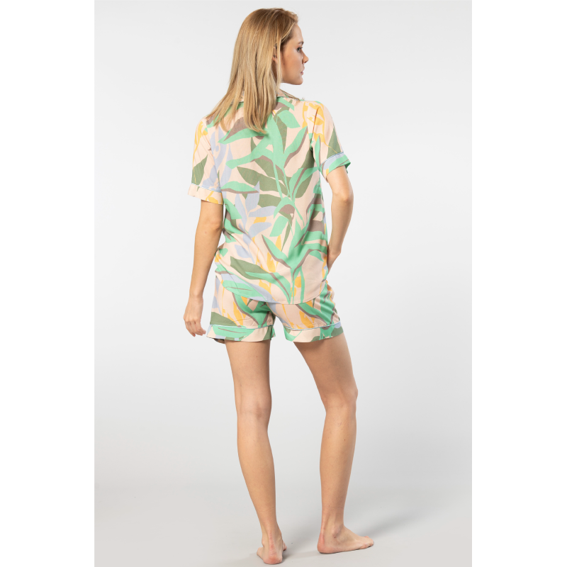 Türen Kadin Desenli Dokuma Sort Pijama Takimi 3605/Yeşil