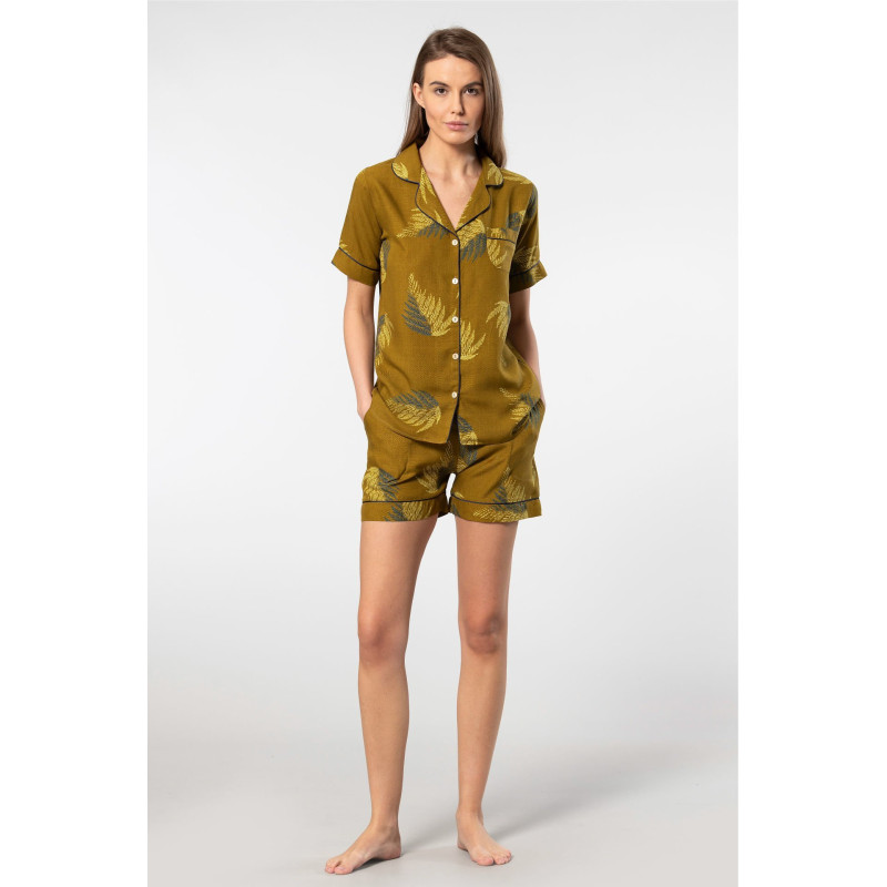 Türen Kadin Desenli Dokuma Sort Pijama Takimi 3605/Haki