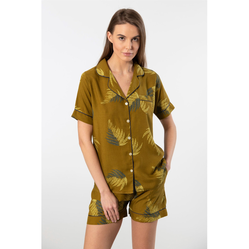 Türen Kadin Desenli Dokuma Sort Pijama Takimi 3605/Haki