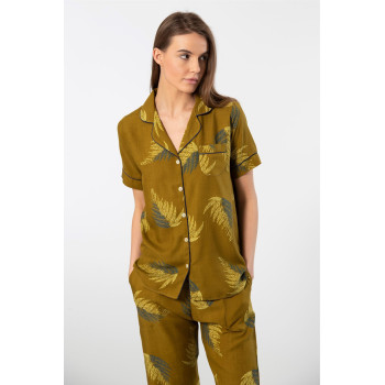 Türen Kadin Desenli Kisa Kol Dokuma Pijama Takimi 3604/Haki