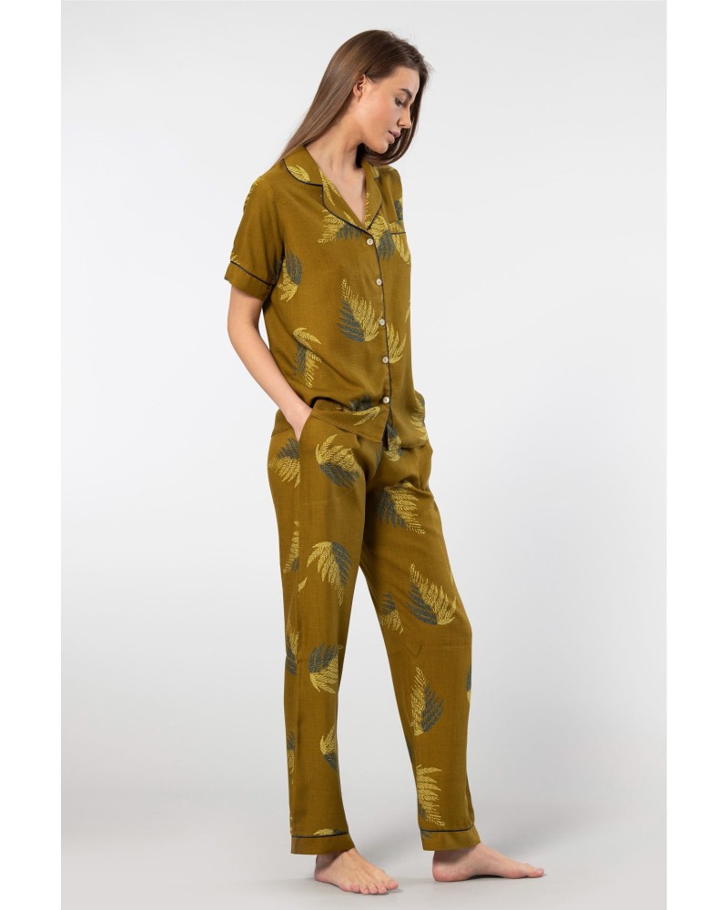 Türen Kadin Desenli Kisa Kol Dokuma Pijama Takimi 3604/Haki Türen Kadin Desenli Kisa Kol Dokuma Pijama Takimi 3604/Haki