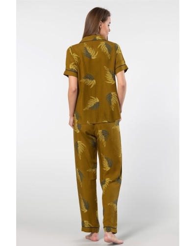 Türen Kadin Desenli Kisa Kol Dokuma Pijama Takimi 3604/Haki Türen Kadin Desenli Kisa Kol Dokuma Pijama Takimi 3604/Haki