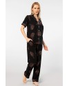 Türen Kadin Desenli Kisa Kol Dokuma Pijama Takimi 3604/Siyah