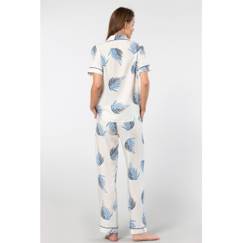 Türen Kadin Desenli Kisa Kol Dokuma Pijama Takimi 3604/Ekru Türen Kadin Desenli Kisa Kol Dokuma Pijama Takimi 3604/Ekru