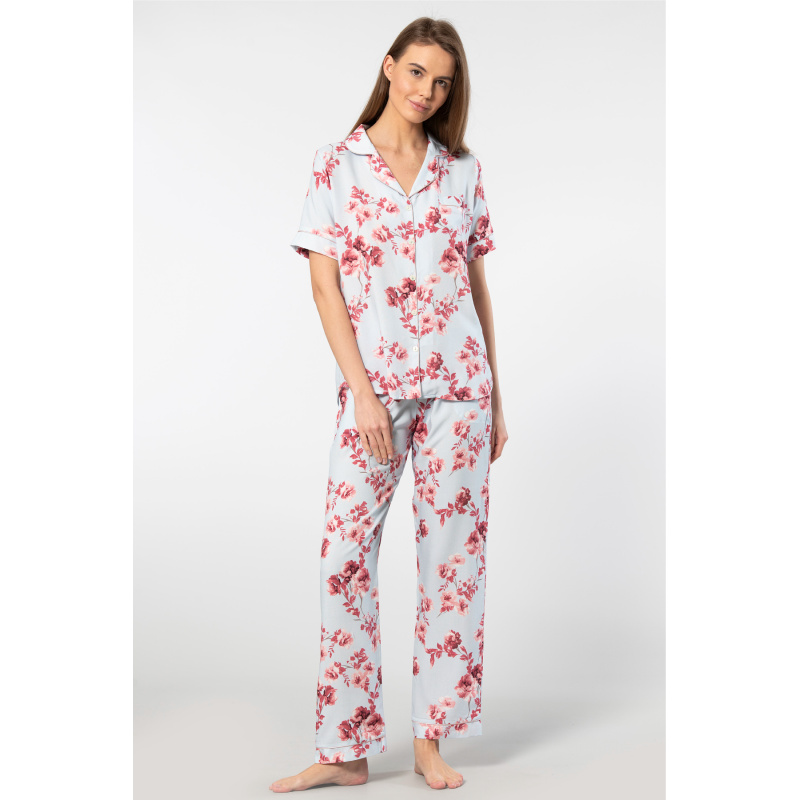 Türen Kadin Desenli Kisa Kol Dokuma Pijama Takimi 3604/Mavi Türen Kadin Desenli Kisa Kol Dokuma Pijama Takimi 3604/Mavi