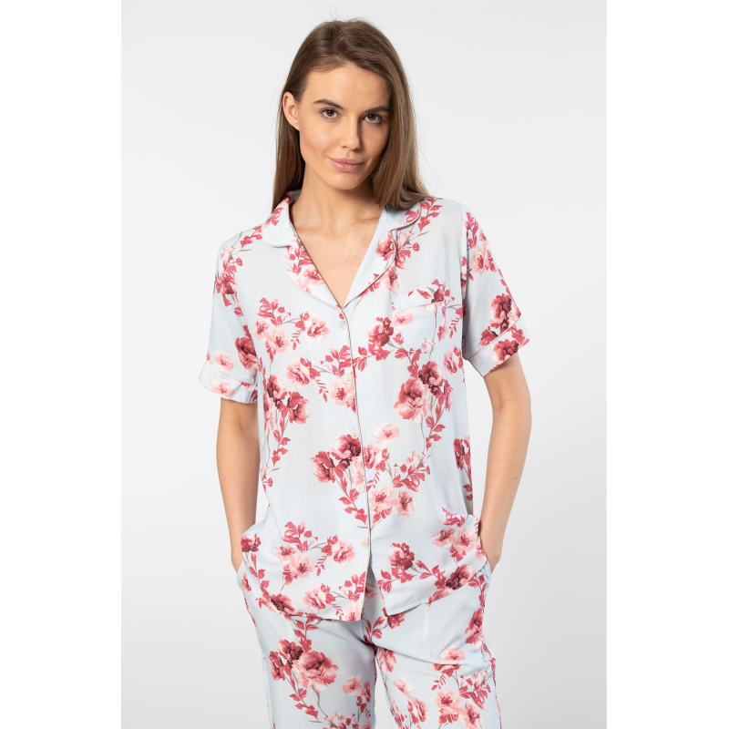Türen Kadin Desenli Kisa Kol Dokuma Pijama Takimi 3604/Mavi Türen Kadin Desenli Kisa Kol Dokuma Pijama Takimi 3604/Mavi