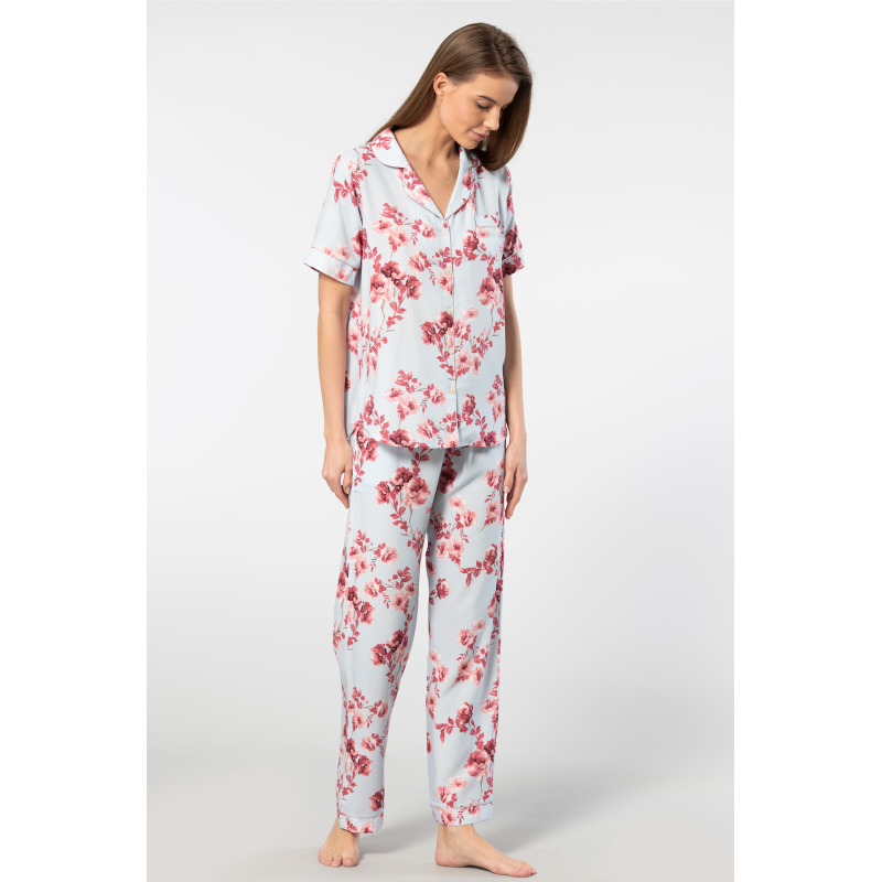 Türen Kadin Desenli Kisa Kol Dokuma Pijama Takimi 3604/Mavi Türen Kadin Desenli Kisa Kol Dokuma Pijama Takimi 3604/Mavi
