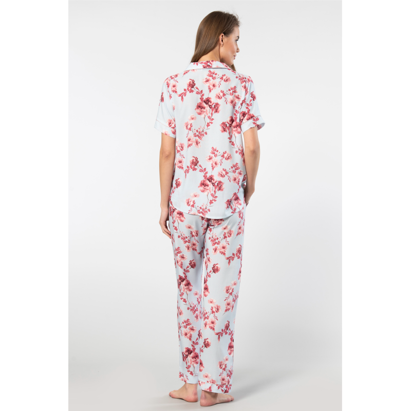 Türen Kadin Desenli Kisa Kol Dokuma Pijama Takimi 3604/Mavi Türen Kadin Desenli Kisa Kol Dokuma Pijama Takimi 3604/Mavi